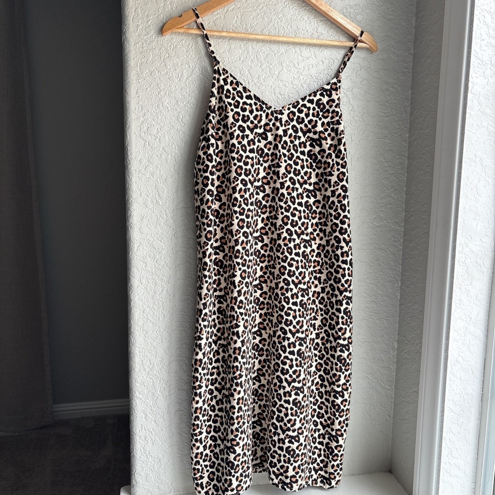 Brixton Womens M Leopard Print Slip Dress Midi Spaghetti Strap Animal Print